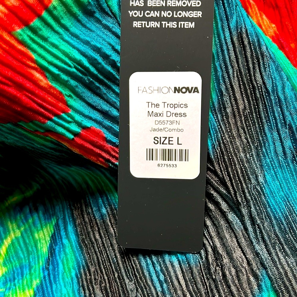 NWT FASHION NOVA L TROPICS MAXI DRESS, Red/blue/green/black.Vacation is waiting! - Picture 7 of 8